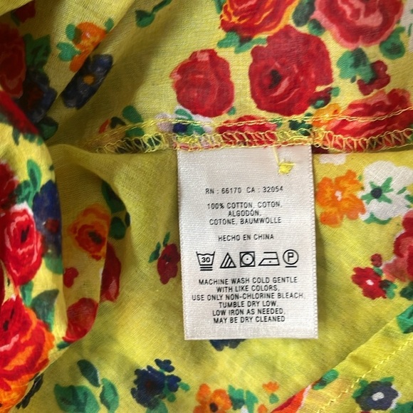 Anthropologie Postmark Womens Yellow Floral Blouse Long Sleeve Peasant 4 - Picture 7 of 7